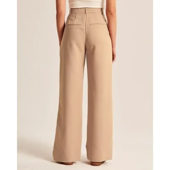 NWT Abercrombie & Fitch Sloane Tailored Wide Leg Pant In Tan Size 34 Regular - Picture 2 of 10